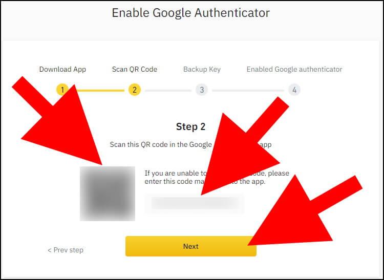 סריקת קוד QR באמצעות אפליקציית Google Authenticator באתר בינאנס