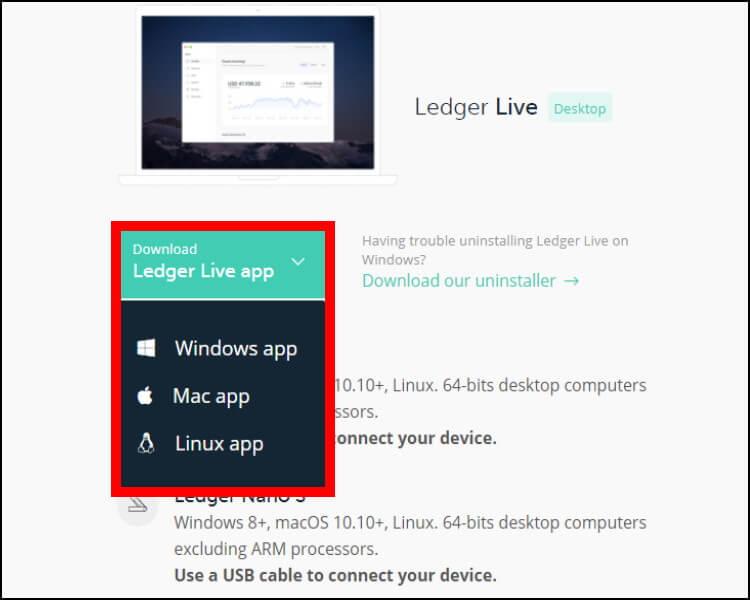 הורדת אפליקציית Ledger Live למחשב מעמוד ההורדה הרשמי