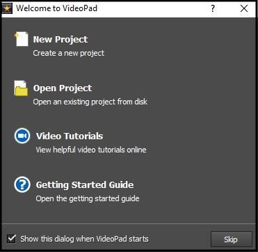 פתיחת פרויקט חדש בתוכנה העריכה VideoPad Video Editor Free