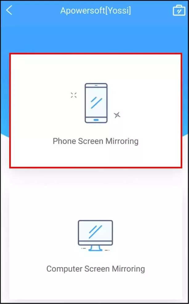 בחרו באפשרות Phone Screen Mirroring לשיקוף מסך הסמארטפון למסך המחשב