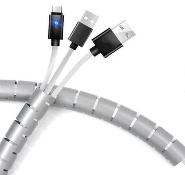 מאגד כבלים מומלץ בצורת ספירלה המתאים לכבלי USB, HDMI, חשמל ועוד